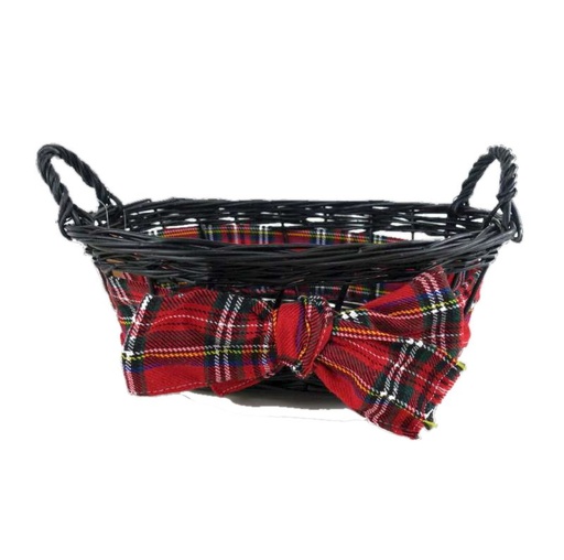 [1515] panier ovale noir + ruban tartan