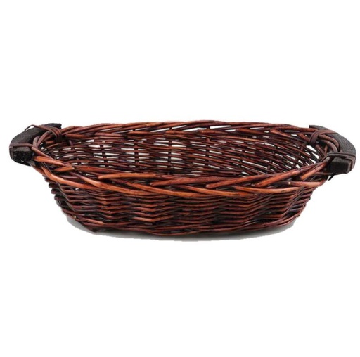 [1661B] panier ovale 2 anses bois marron 32x24x8h