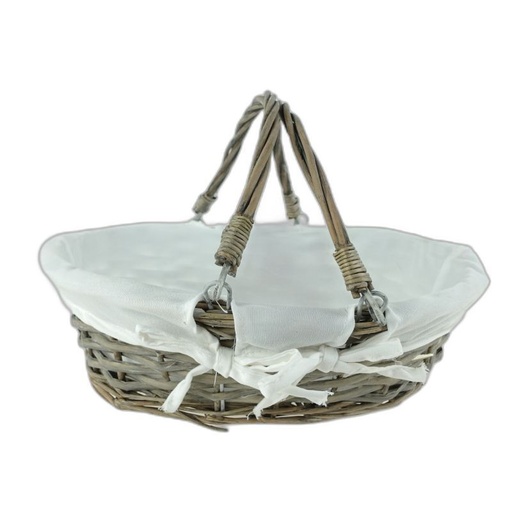 [1762G] panier ovale 2 anses mobile 35x28x11H gris+tissue