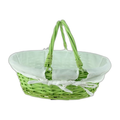 [1762L] panier ovale 2 anses mobile 35x28x11H vert lime +tissue
