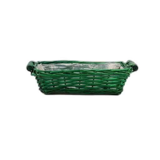 [1863V] panier rectangulaire 2 anses bois 35x26xh10 vert