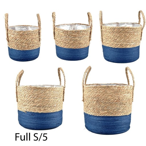 [19-077] panier naturel/marine bleu ans jute set 5