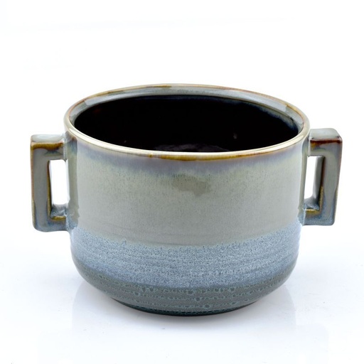 [26-785] pot blauw-groen geglazuurd 'Retro' met oortjes XL