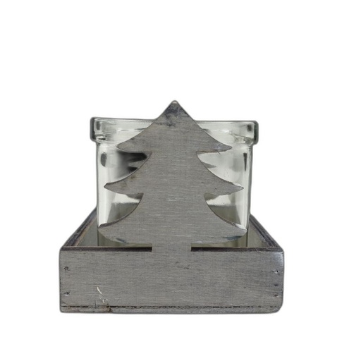 [2691G] hout kerstboom grijs + glas Jac