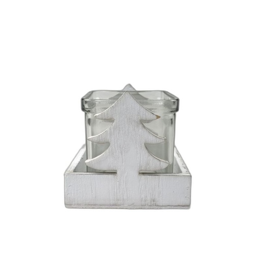 [2691W] hout kerstboom wit + glas Jac