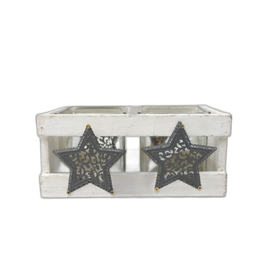 [2698] hout met metalen ster  + 2 glazen kerst Jac