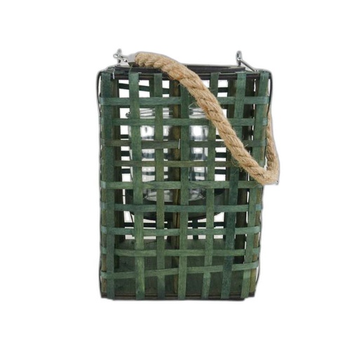 [2822] lanterne carré cage bamboe vert Noël