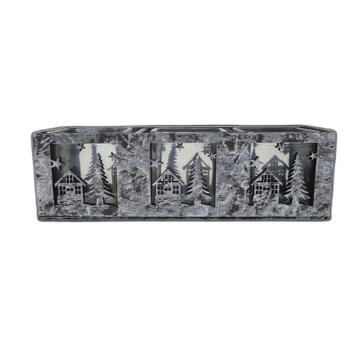 [2883] theelichthouder black/white Kerst 3x glas Jac
