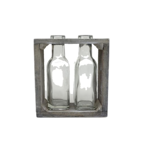 [2982] support en bois avec 2 vases