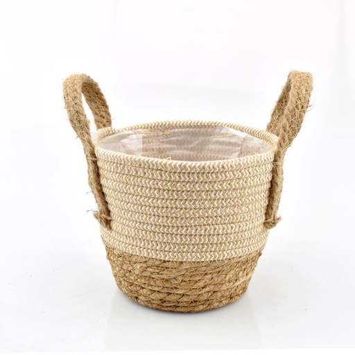 [31-876] mand stro met jute oren naturel/wit M