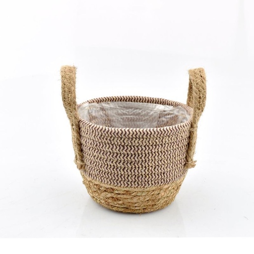 [31-905] mand stro met jute oren naturel/bruin S