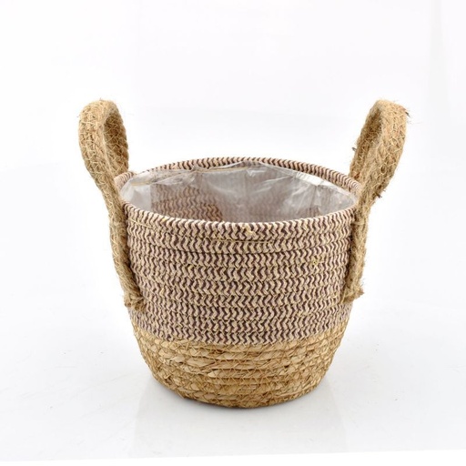 [31-906] mand stro met jute oren naturel/bruin M