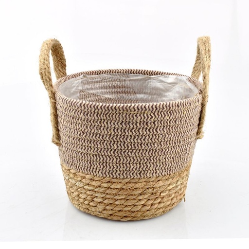 [31-907] mand stro met jute oren naturel/bruin L