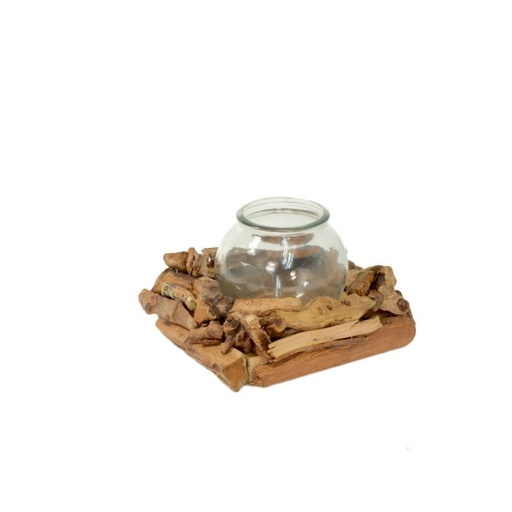 [32-541] drijfhout naturel met 1 bol glas