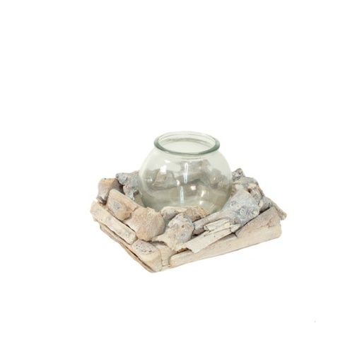 [32-546] drijfhout whitewash met 1 bol glas