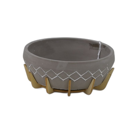 [33349] cement schaal assorti motief op houten poten D14.5