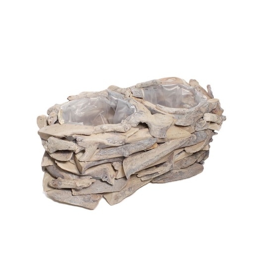 [34-724] drijfhout duo planter hoog whitewash