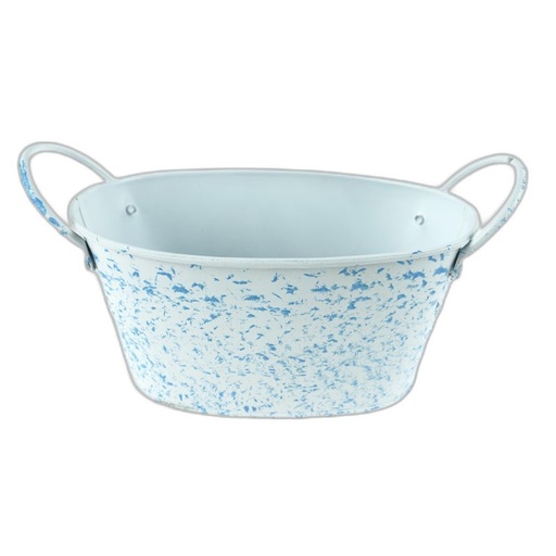 [CU-408] zinc ovale avec 2 anses blanc spots blue