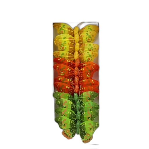 [P282710-10] papillon deco 12pcs - 10cm jaune, orange, vert
