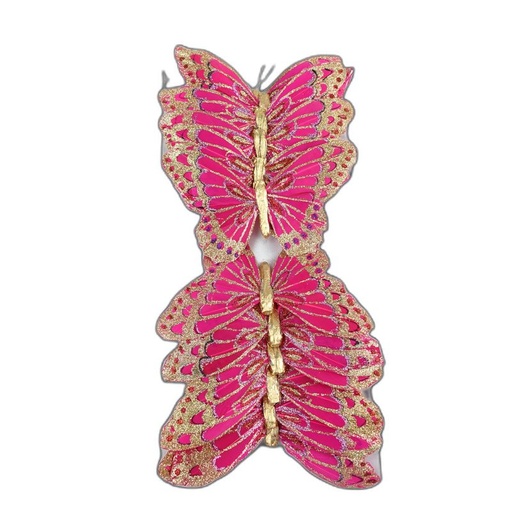 [S-373-18] deco vlinder 12pcs - 18cm fuchsia sparkle