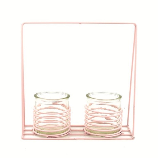 [24-817-V] roze metalen kader springveren + 2 glazen