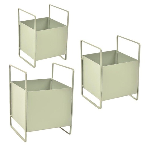 [37-002-SET] planter in zink mint groen vierkant set 3