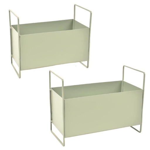 [37-006-SET] planter in zink mint groen rechthoekig set 2