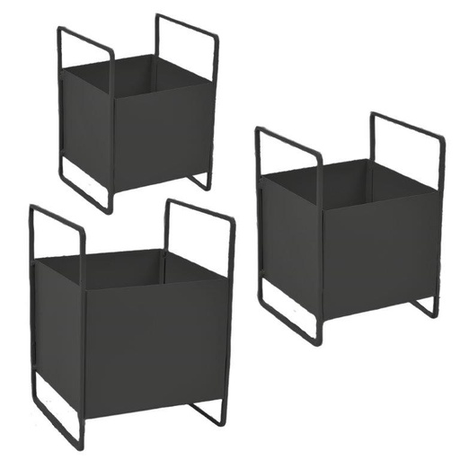 [37-022-SET] planter in zink mat zwart vierkant set 3