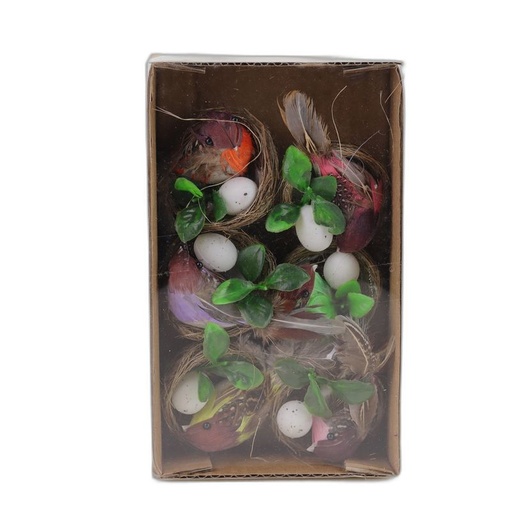 [523-018] deco vogel 6pcs - vogel nest kleuren assortiment