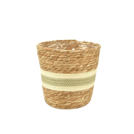 [19-642] Straw & Light&Dark Green Paper Pot Basket
