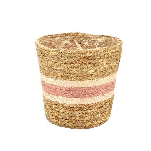[19-663] Straw & Light&Dark Pink Paper Pot Basket
