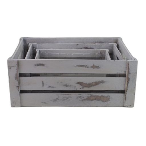 [862014] houten krat wit set 3 met plastic
