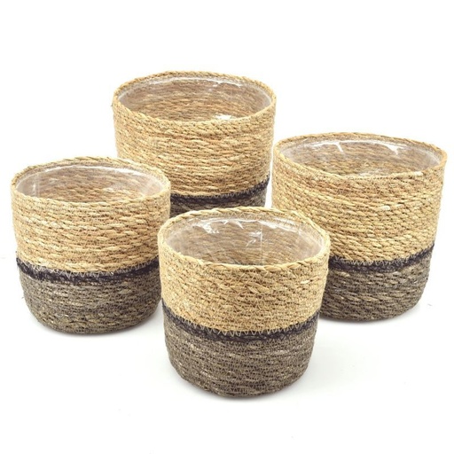 [46-095] Medium Straight SET/4 pcs Seagrass Baskets - Bottom Ash-Grey