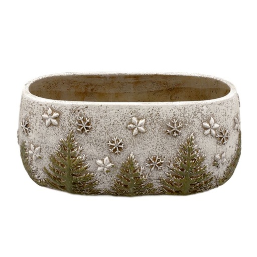 [90-710] Oval Cement Planter w/ X-Mas Design M