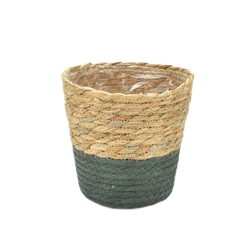 [19-822] Straw & Moss-Green Paper Pot Basket