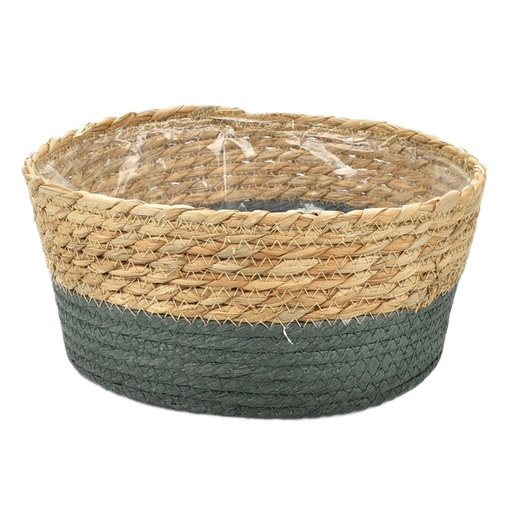[19-832] Straw & Moss-Green Paper Bowl Basket