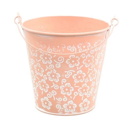 [52-163-V] Peach-Color Zinc Pot 'Flower' w/ Handle Orch-12