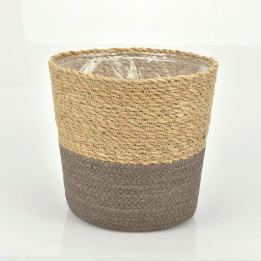 [46-266] Straw Basket w/ Grey Jute ES-17(high)