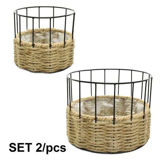 [24-150] Round Rope Planter w/ Wire Frame SET/2pcs