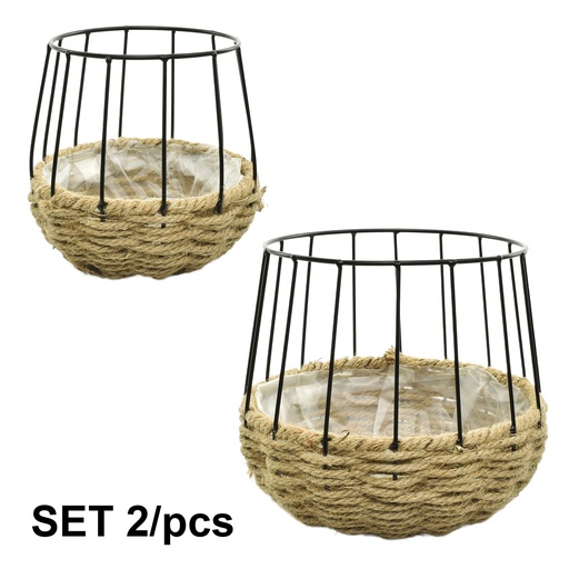 [24-155] Bowl-Shaped Rope Planter w/ Wire Frame SET/2pcs