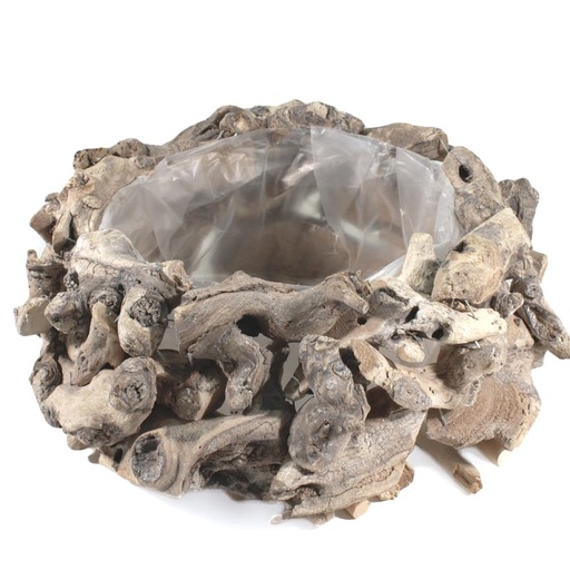 [33-227-V] Drijfhout Rond Planter Whitewash