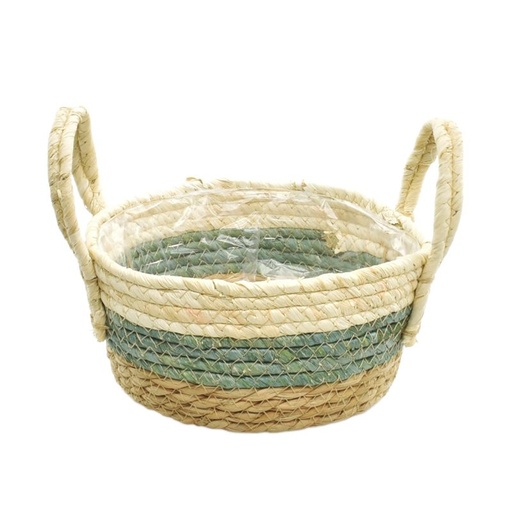 [44-131] Green Straw & Maize Rope Bowl w/ Ears