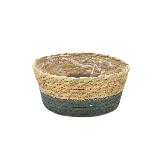 [19-830] Straw & Moss-Green Paper Bowl Basket