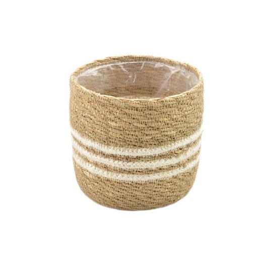 [46-390] Straw Basket w/ Three White Stripes