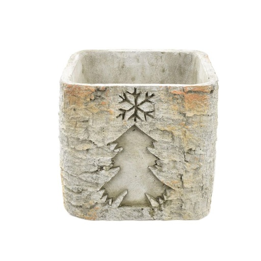 [27-772] Grey Square Cement Pot 'Christmas Tree' M